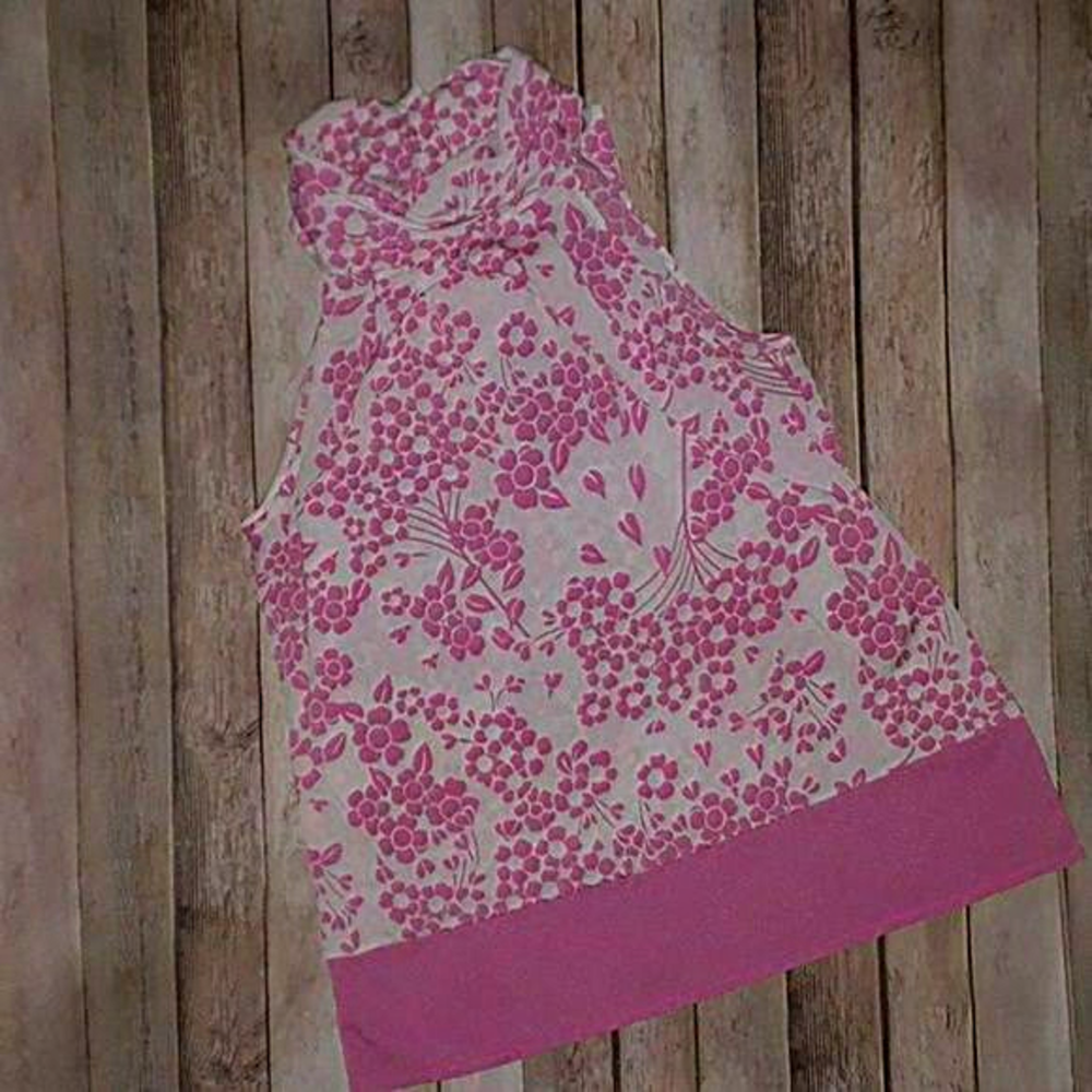 New York &‎ Company Pink Floral Tie Neck Top XS